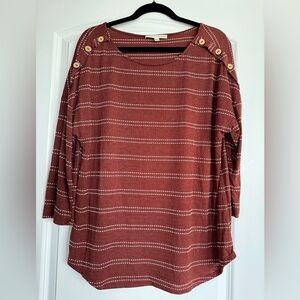 Above and Beyond striped button shoulder top